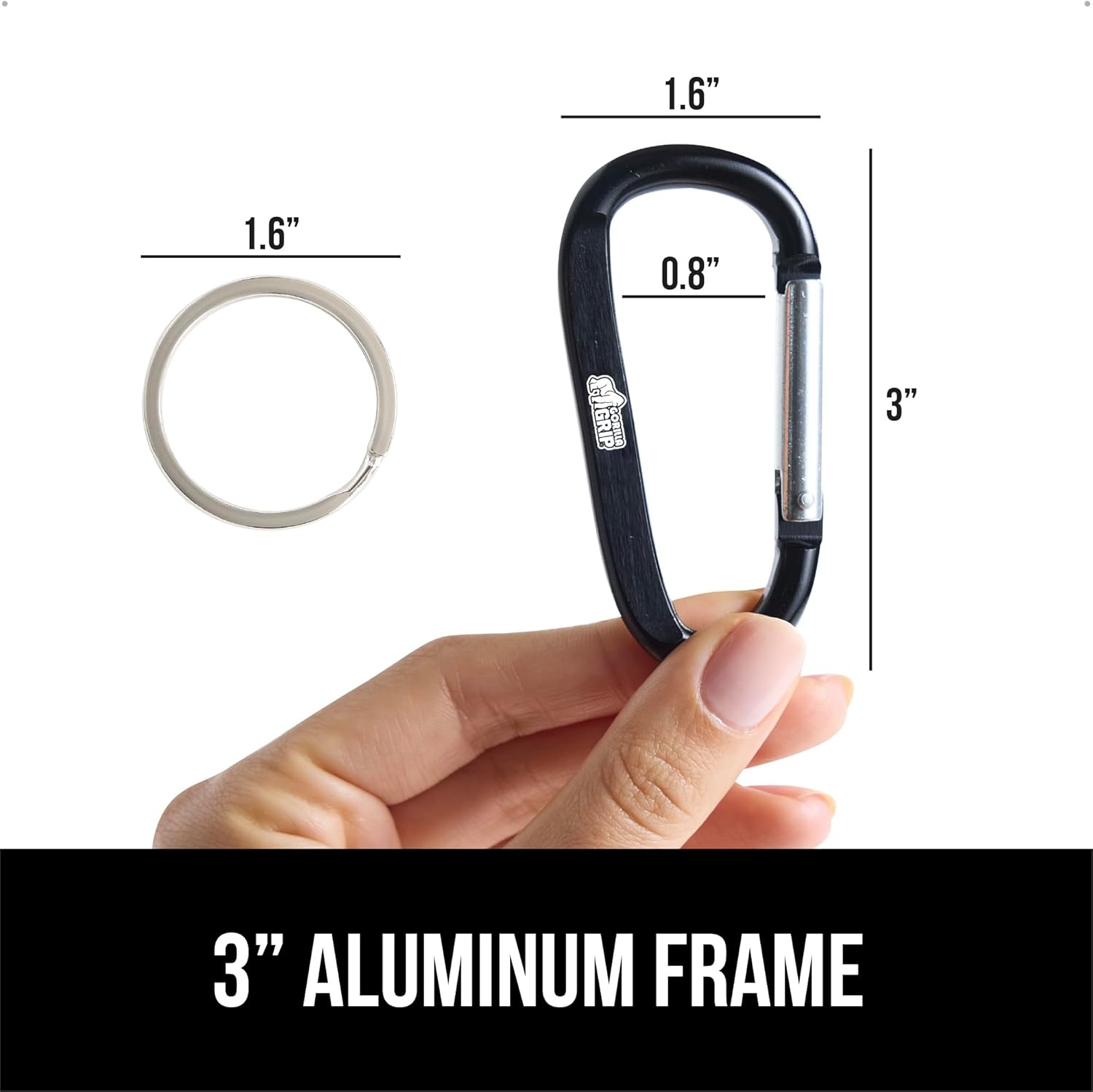 image:imageGORILLA GRIP Carabiner Clip 3 D Ring Heavy Duty Aluminum Key Holder Clips Hold 170lbs Rust ScratchResistant Camping Essentials Hiking Gear Tactical Backpacking KeychainsBlack