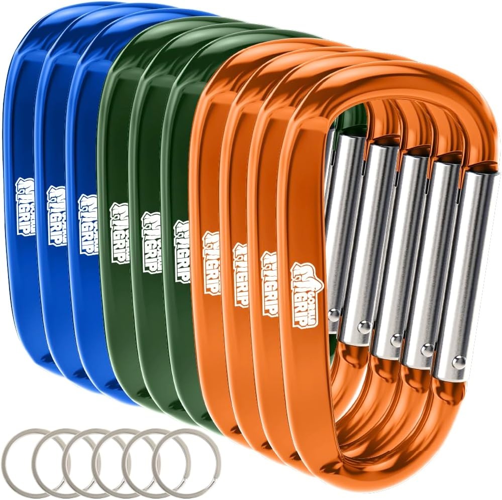 image:imageGORILLA GRIP Carabiner Clip 3 D Ring Heavy Duty Aluminum Key Holder Clips Hold 170lbs Rust ScratchResistant Camping Essentials Hiking Gear Tactical Backpacking KeychainsOrangeBlueHunter Green
