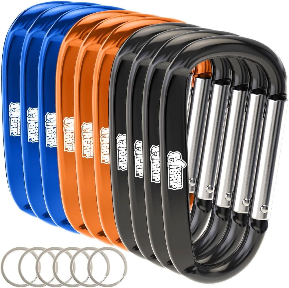 image:imageGORILLA GRIP Carabiner Clip 3 D Ring Heavy Duty Aluminum Key Holder Clips Hold 170lbs Rust ScratchResistant Camping Essentials Hiking Gear Tactical Backpacking KeychainsBlackOrangeBlue
