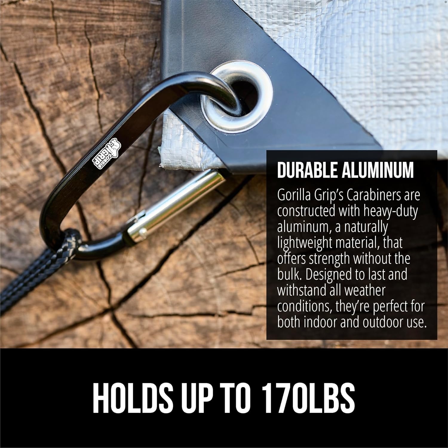image:imageGORILLA GRIP Carabiner Clip 3 D Ring Heavy Duty Aluminum Key Holder Clips Hold 170lbs Rust ScratchResistant Camping Essentials Hiking Gear Tactical Backpacking KeychainsBlack