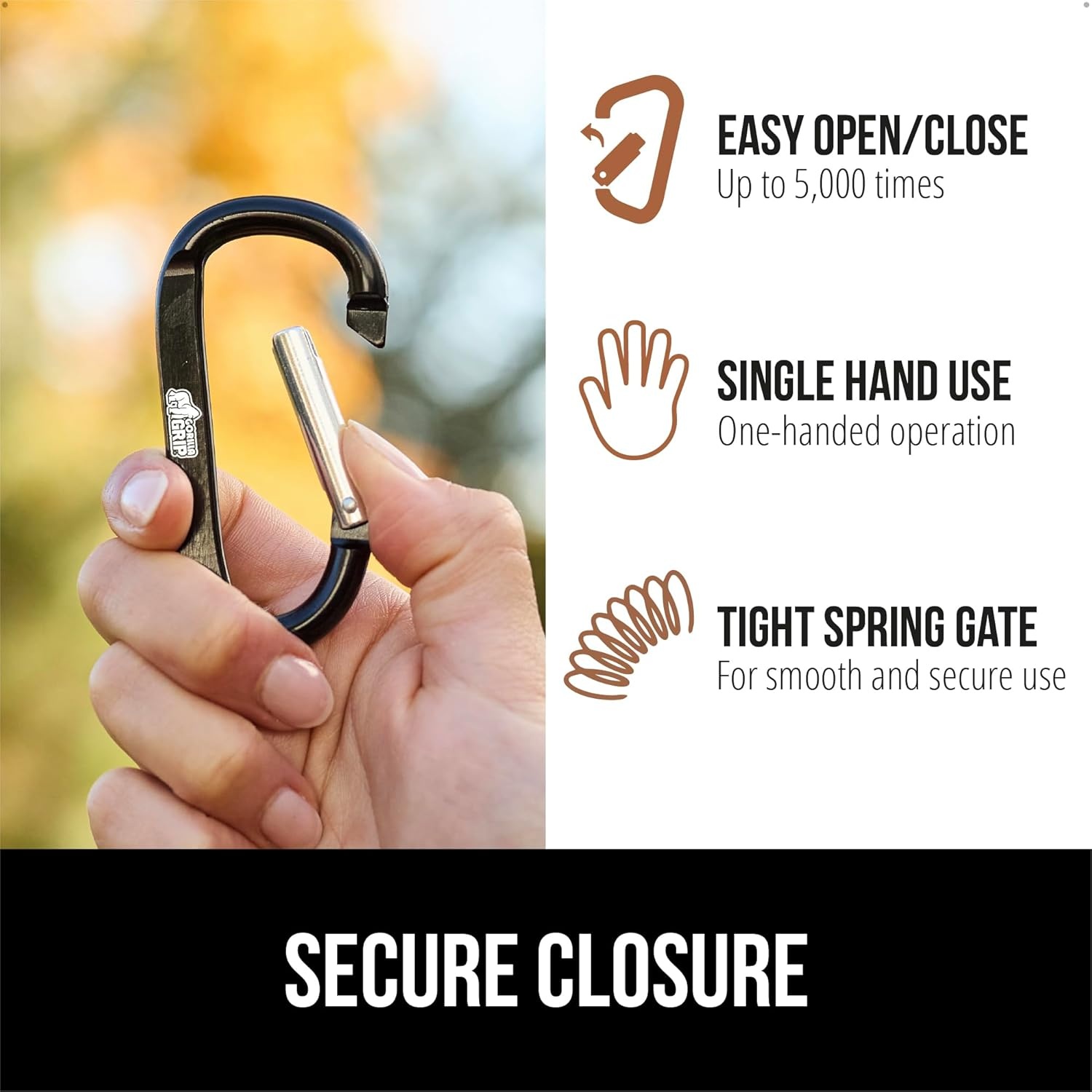 image:imageGORILLA GRIP Carabiner Clip 3 D Ring Heavy Duty Aluminum Key Holder Clips Hold 170lbs Rust ScratchResistant Camping Essentials Hiking Gear Tactical Backpacking KeychainsBlack