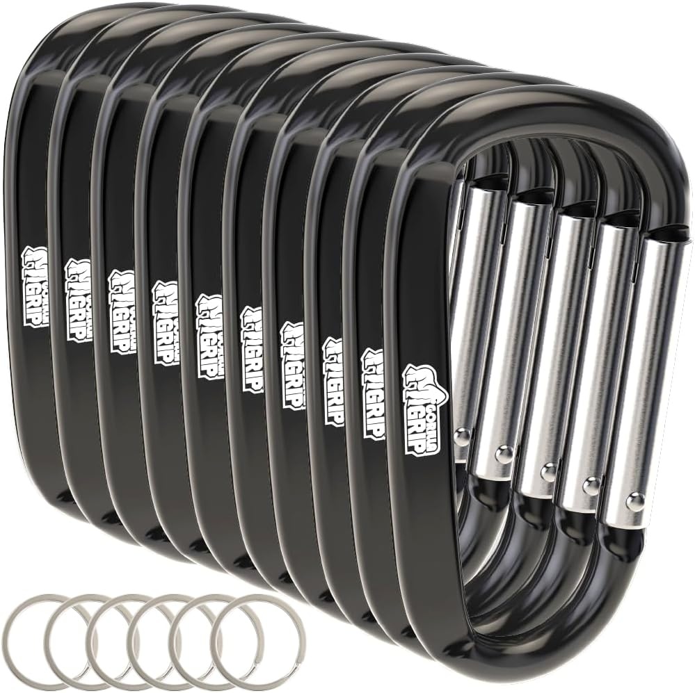 image:imageGORILLA GRIP Carabiner Clip 3 D Ring Heavy Duty Aluminum Key Holder Clips Hold 170lbs Rust ScratchResistant Camping Essentials Hiking Gear Tactical Backpacking KeychainsBlack
