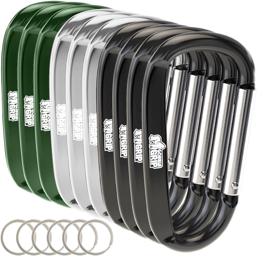 image:imageGORILLA GRIP Carabiner Clip 3 D Ring Heavy Duty Aluminum Key Holder Clips Hold 170lbs Rust ScratchResistant Camping Essentials Hiking Gear Tactical Backpacking KeychainsBlackSilverHunter Green