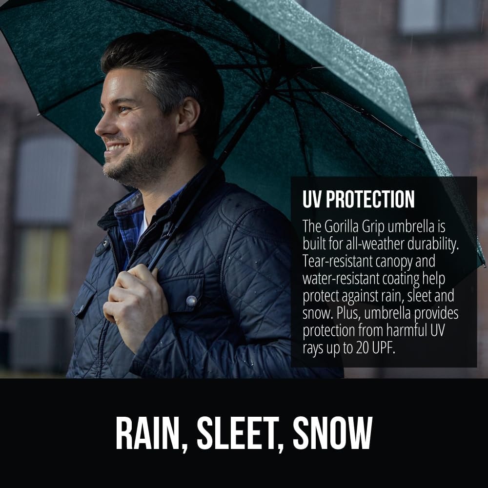 image:imageGORILLA GRIP Compact Travel Size Umbrella for Rain Sleek Design Fits Backpack Purse and Carry On Lightweight Under 1lb One Click Open and Close Wind Resistant Durable Waterproof Quick Dry BlackHunter Green