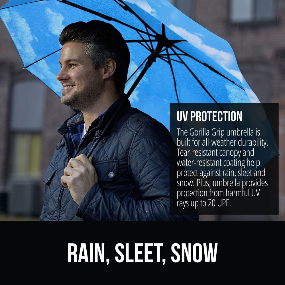 image:imageGORILLA GRIP Compact Travel Size Umbrella for Rain Sleek Design Fits Backpack Purse and Carry On Lightweight Under 1lb One Click Open and Close Wind Resistant Durable Waterproof Quick Dry BlackSky Blue Clouds