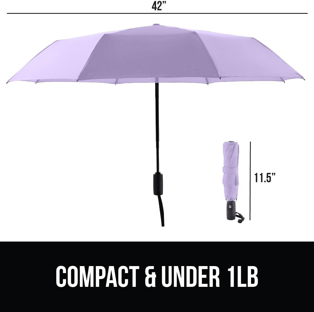 image:imageGORILLA GRIP Compact Travel Size Umbrella for Rain Sleek Design Fits Backpack Purse and Carry On Lightweight Under 1lb One Click Open and Close Wind Resistant Durable Waterproof Quick Dry BlackPurple