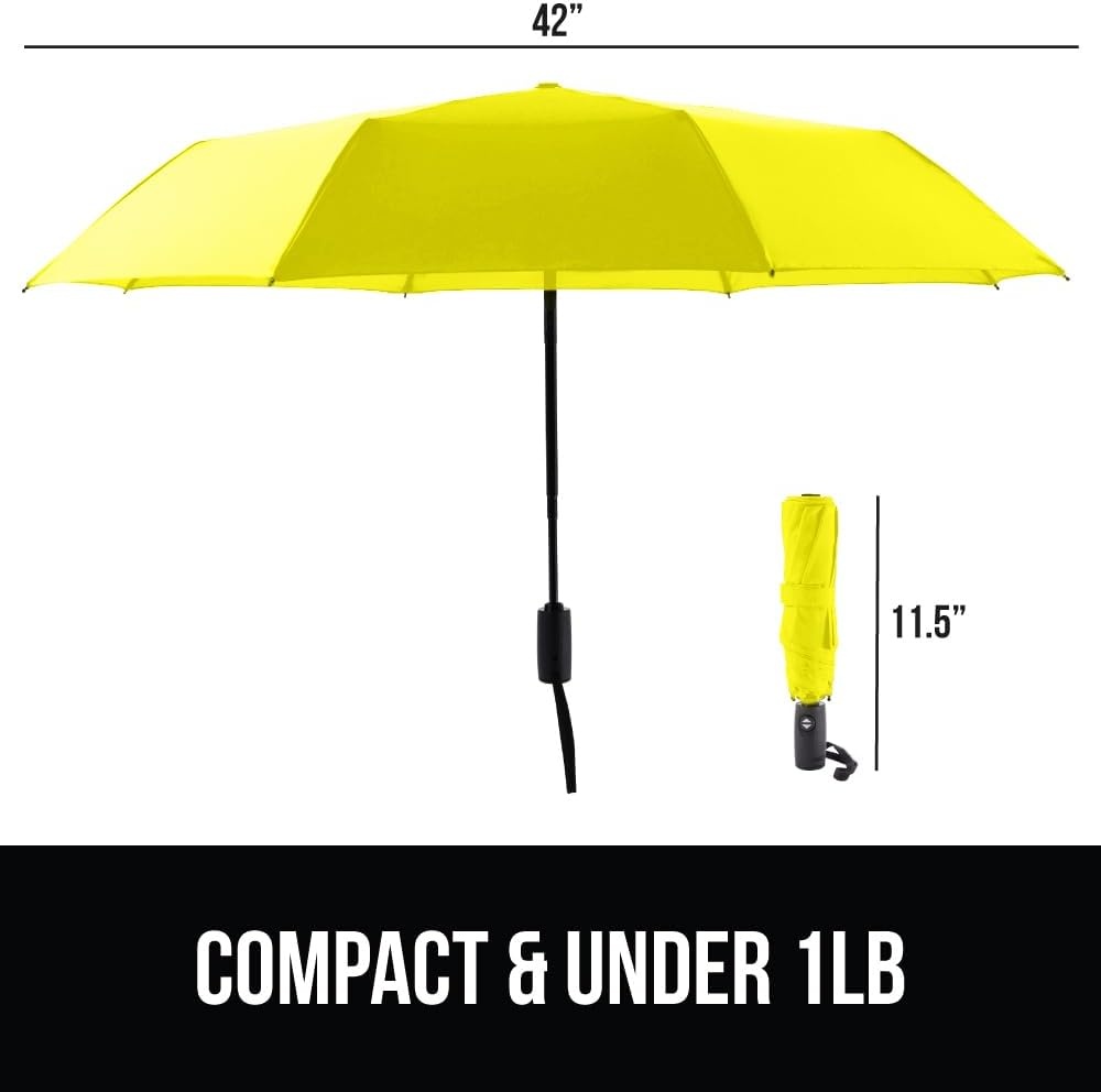 image:imageGORILLA GRIP Compact Travel Size Umbrella for Rain Sleek Design Fits Backpack Purse and Carry On Lightweight Under 1lb One Click Open and Close Wind Resistant Durable Waterproof Quick Dry BlackYellow