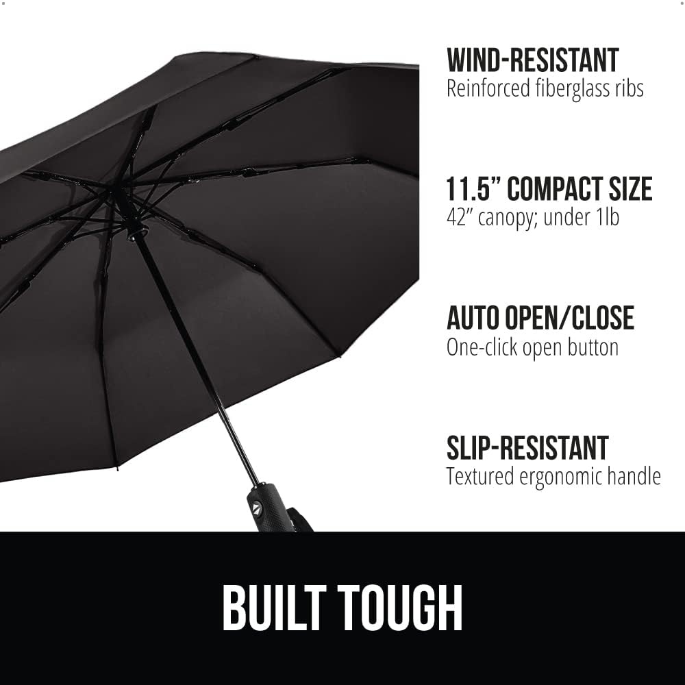 image:imageGORILLA GRIP Compact Travel Size Umbrella for Rain Sleek Design Fits Backpack Purse and Carry On Lightweight Under 1lb One Click Open and Close Wind Resistant Durable Waterproof Quick Dry BlackBlack