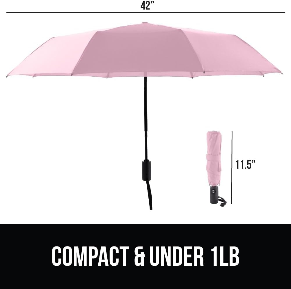 image:imageGORILLA GRIP Compact Travel Size Umbrella for Rain Sleek Design Fits Backpack Purse and Carry On Lightweight Under 1lb One Click Open and Close Wind Resistant Durable Waterproof Quick Dry BlackPink