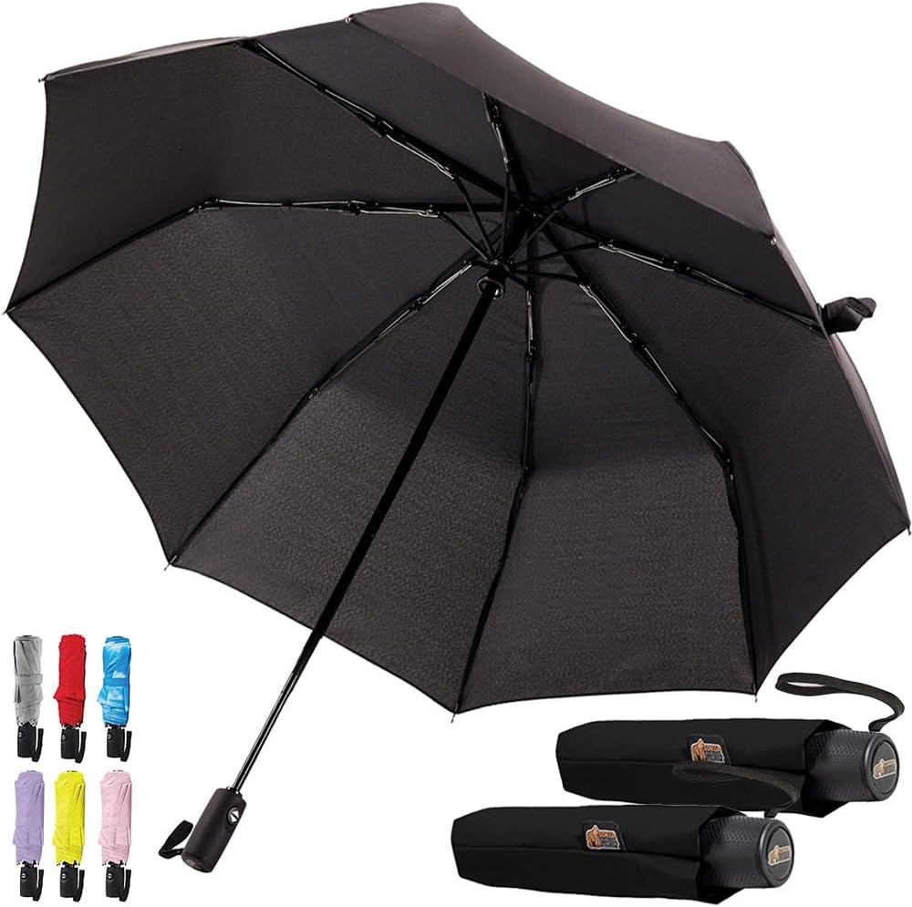 image:imageGORILLA GRIP Compact Travel Size Umbrella for Rain Sleek Design Fits Backpack Purse and Carry On Lightweight Under 1lb One Click Open and Close Wind Resistant Durable Waterproof Quick Dry BlackBlack