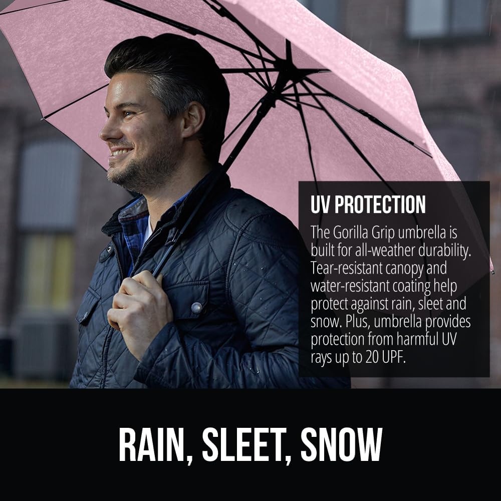 image:imageGORILLA GRIP Compact Travel Size Umbrella for Rain Sleek Design Fits Backpack Purse and Carry On Lightweight Under 1lb One Click Open and Close Wind Resistant Durable Waterproof Quick Dry BlackPink