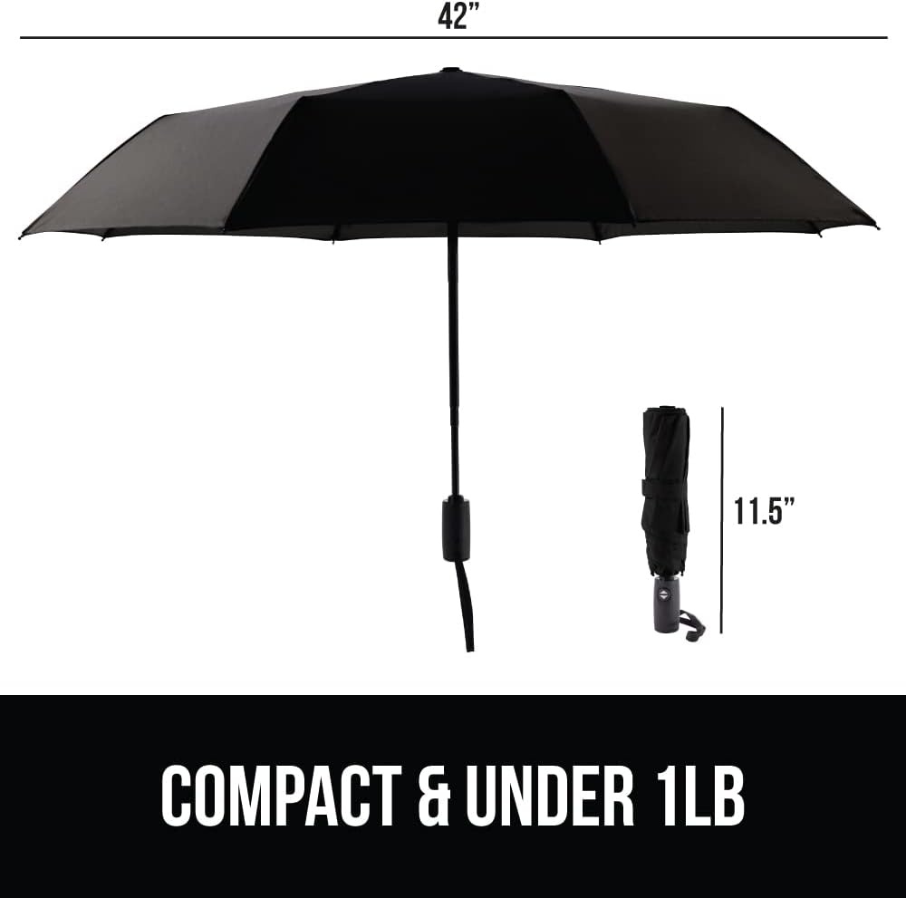 image:imageGORILLA GRIP Compact Travel Size Umbrella for Rain Sleek Design Fits Backpack Purse and Carry On Lightweight Under 1lb One Click Open and Close Wind Resistant Durable Waterproof Quick Dry BlackSky Blue Clouds Black