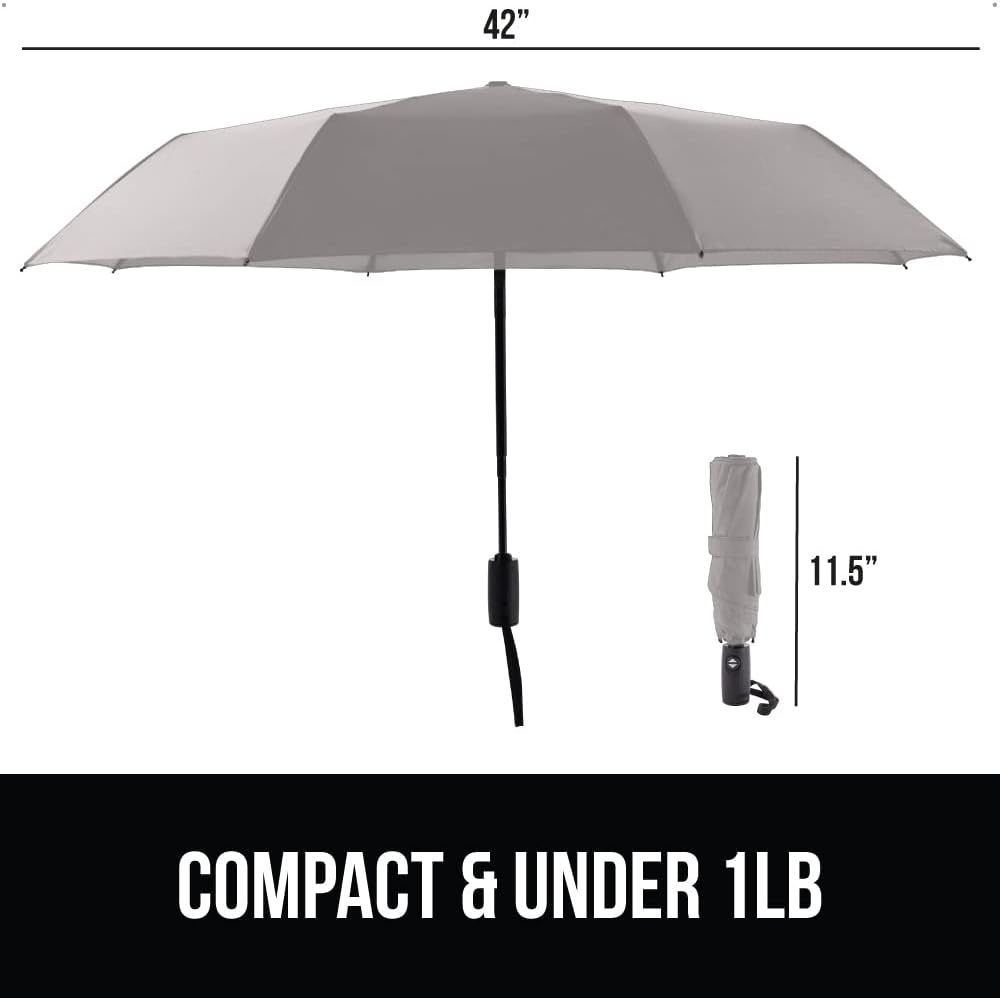 image:imageGORILLA GRIP Compact Travel Size Umbrella for Rain Sleek Design Fits Backpack Purse and Carry On Lightweight Under 1lb One Click Open and Close Wind Resistant Durable Waterproof Quick Dry BlackGray