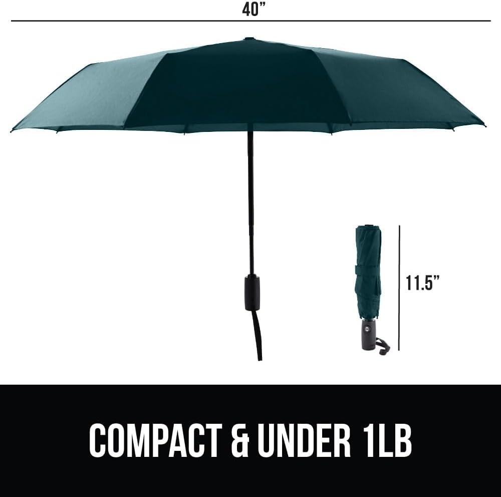 image:imageGORILLA GRIP Compact Travel Size Umbrella for Rain Sleek Design Fits Backpack Purse and Carry On Lightweight Under 1lb One Click Open and Close Wind Resistant Durable Waterproof Quick Dry BlackHunter Green