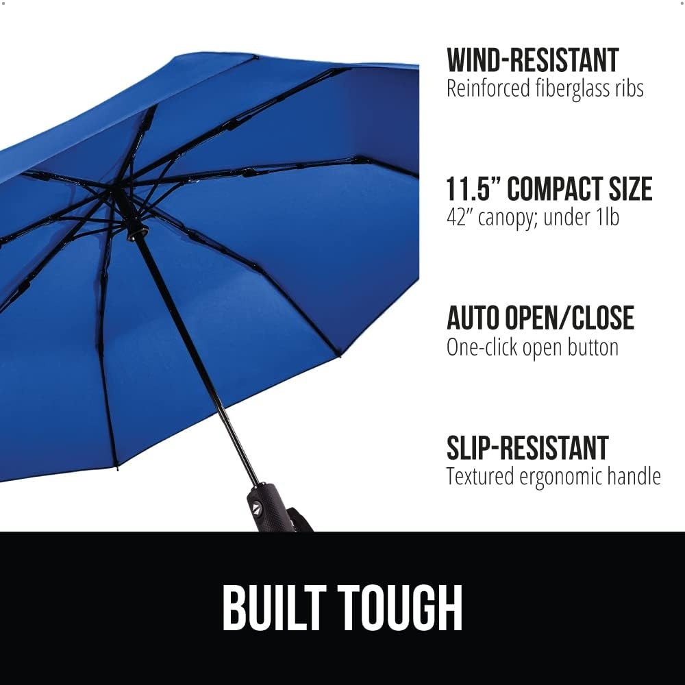 image:imageGORILLA GRIP Compact Travel Size Umbrella for Rain Sleek Design Fits Backpack Purse and Carry On Lightweight Under 1lb One Click Open and Close Wind Resistant Durable Waterproof Quick Dry BlackNavy