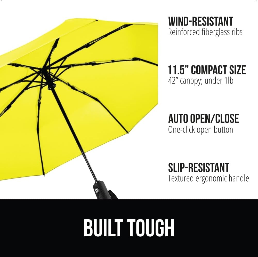 image:imageGORILLA GRIP Compact Travel Size Umbrella for Rain Sleek Design Fits Backpack Purse and Carry On Lightweight Under 1lb One Click Open and Close Wind Resistant Durable Waterproof Quick Dry BlackYellow