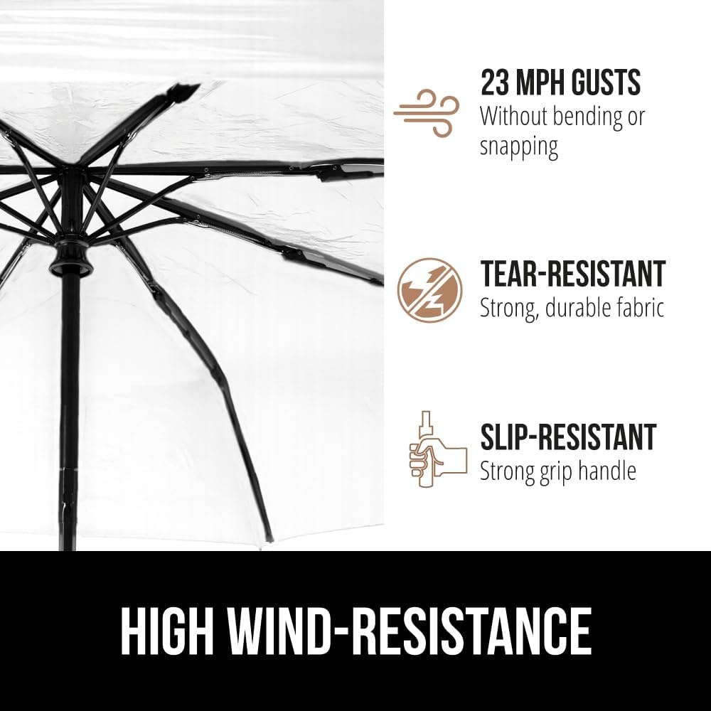 image:imageGORILLA GRIP Compact Travel Size Umbrella for Rain Sleek Design Fits Backpack Purse and Carry On Lightweight Under 1lb One Click Open and Close Wind Resistant Durable Waterproof Quick Dry BlackClear
