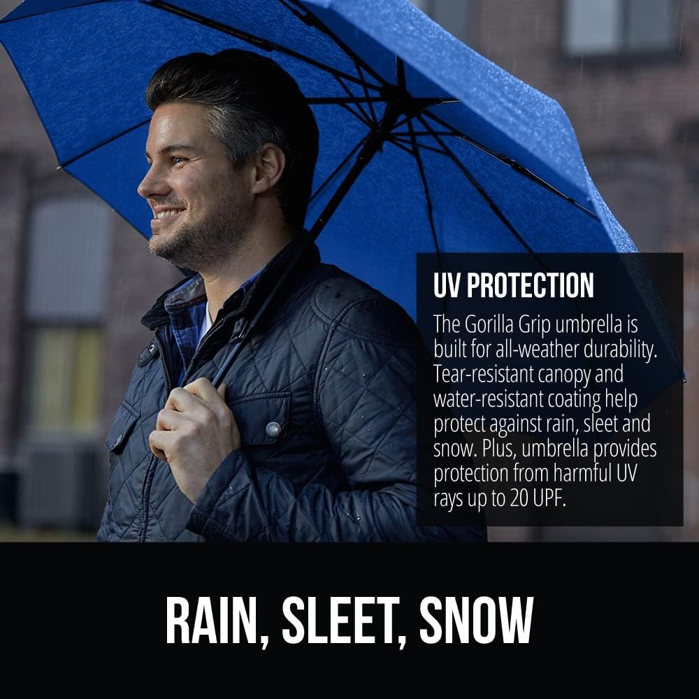 image:imageGORILLA GRIP Compact Travel Size Umbrella for Rain Sleek Design Fits Backpack Purse and Carry On Lightweight Under 1lb One Click Open and Close Wind Resistant Durable Waterproof Quick Dry BlackNavy
