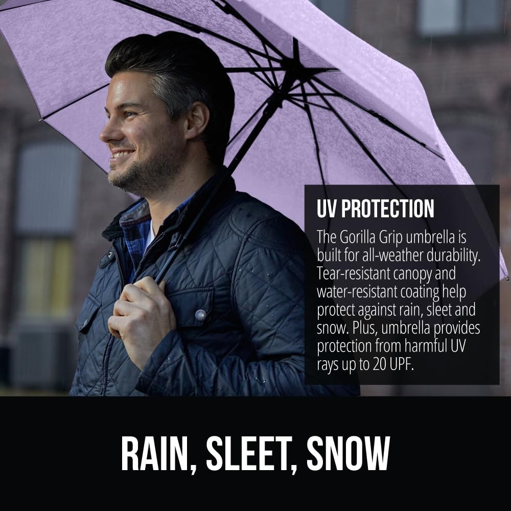 image:imageGORILLA GRIP Compact Travel Size Umbrella for Rain Sleek Design Fits Backpack Purse and Carry On Lightweight Under 1lb One Click Open and Close Wind Resistant Durable Waterproof Quick Dry BlackPurple