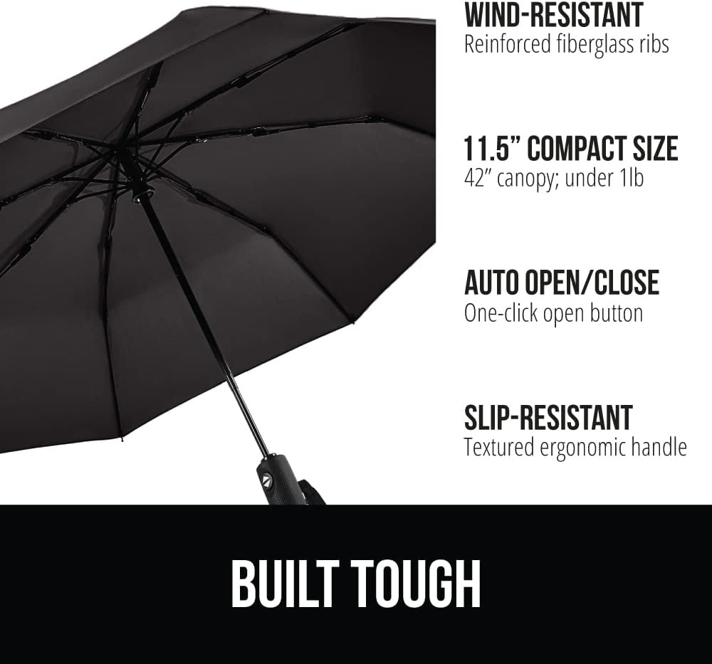 image:imageGORILLA GRIP Compact Travel Size Umbrella for Rain Sleek Design Fits Backpack Purse and Carry On Lightweight Under 1lb One Click Open and Close Wind Resistant Durable Waterproof Quick Dry BlackBlack