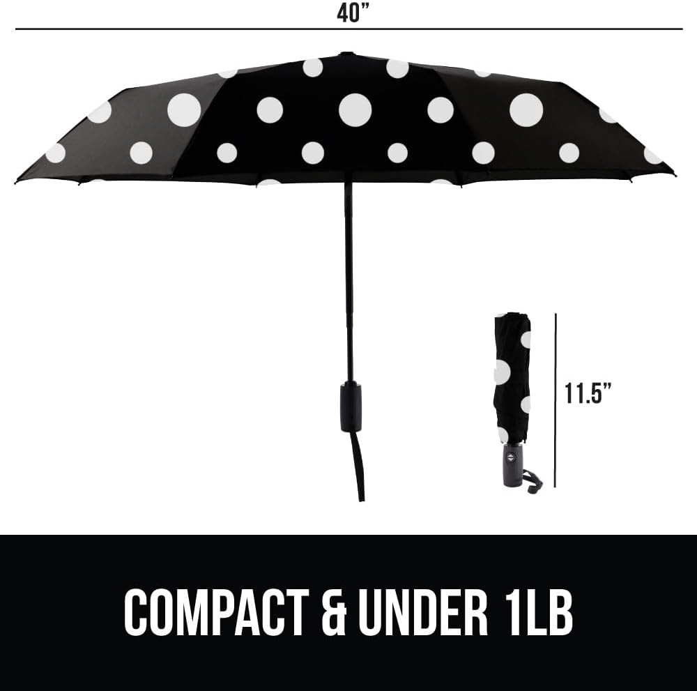 image:imageGORILLA GRIP Compact Travel Size Umbrella for Rain Sleek Design Fits Backpack Purse and Carry On Lightweight Under 1lb One Click Open and Close Wind Resistant Durable Waterproof Quick Dry BlackPolka Dots