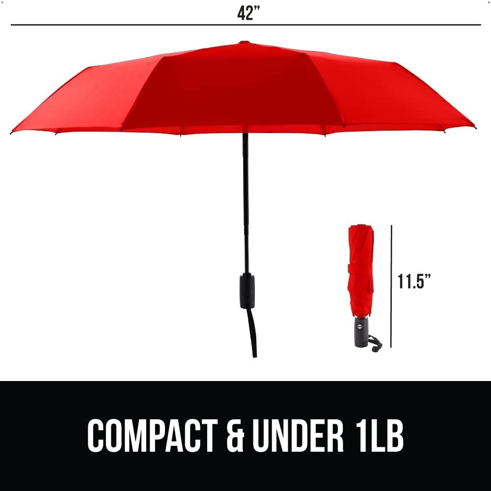 image:imageGORILLA GRIP Compact Travel Size Umbrella for Rain Sleek Design Fits Backpack Purse and Carry On Lightweight Under 1lb One Click Open and Close Wind Resistant Durable Waterproof Quick Dry BlackRed