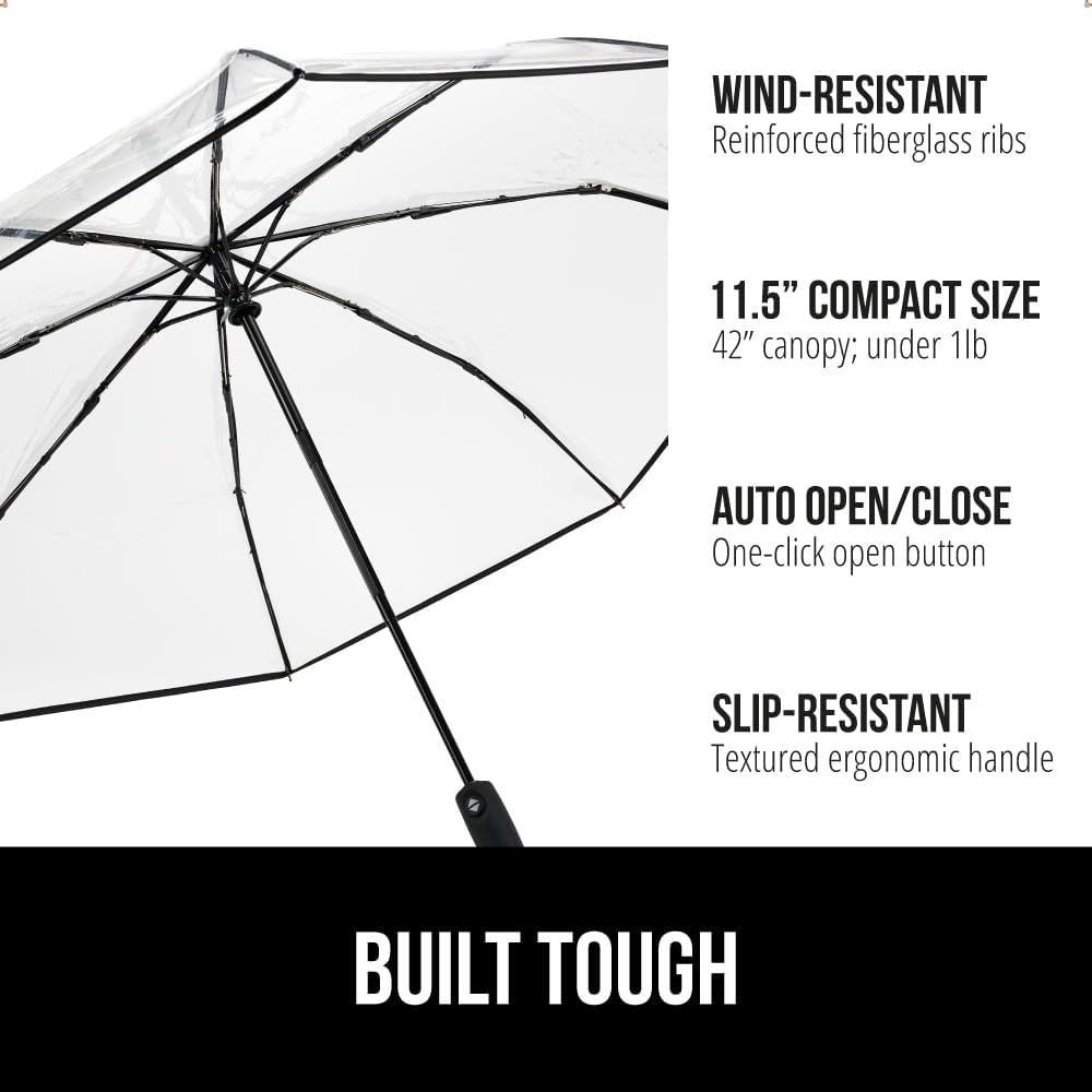 image:imageGORILLA GRIP Compact Travel Size Umbrella for Rain Sleek Design Fits Backpack Purse and Carry On Lightweight Under 1lb One Click Open and Close Wind Resistant Durable Waterproof Quick Dry BlackClear