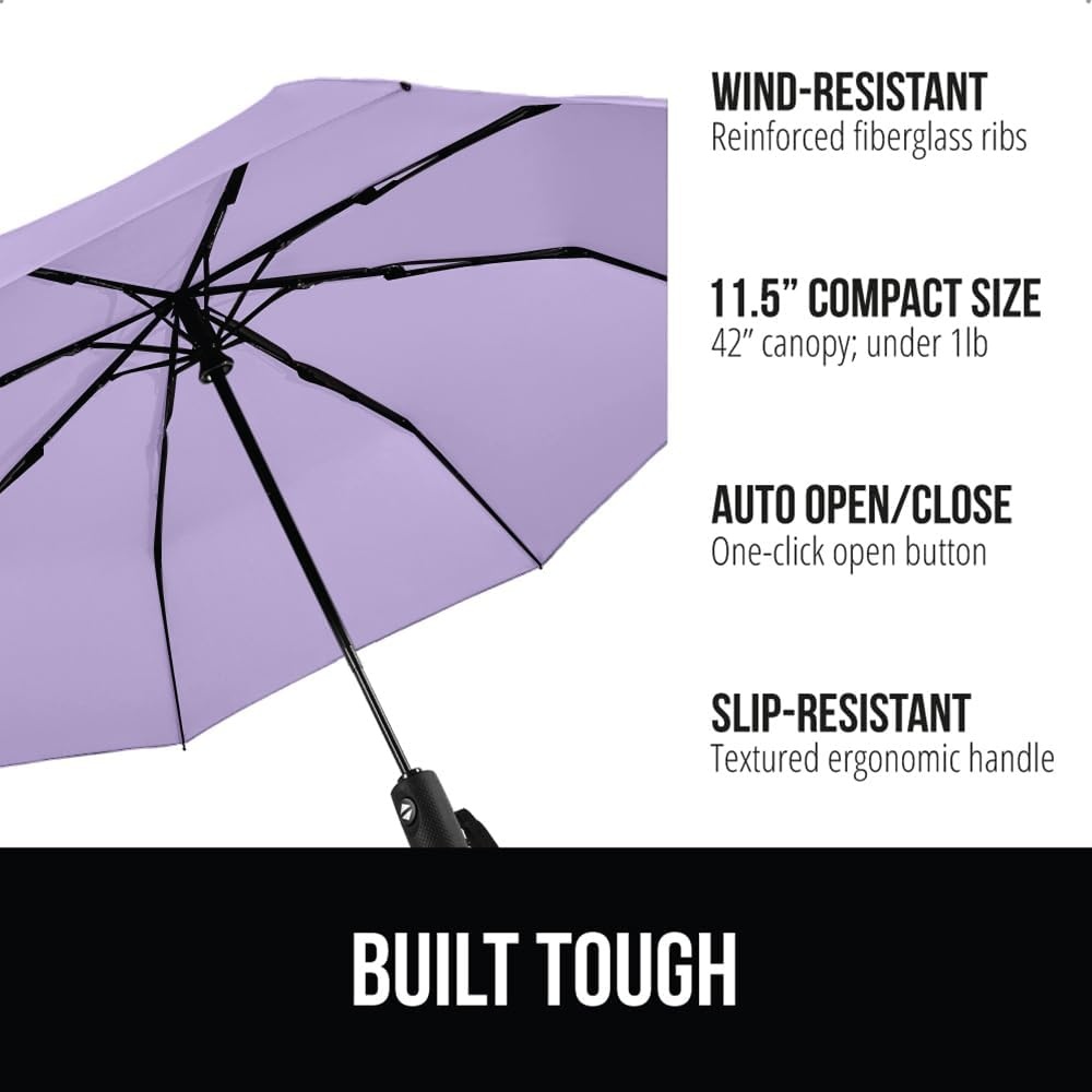 image:imageGORILLA GRIP Compact Travel Size Umbrella for Rain Sleek Design Fits Backpack Purse and Carry On Lightweight Under 1lb One Click Open and Close Wind Resistant Durable Waterproof Quick Dry BlackPurple