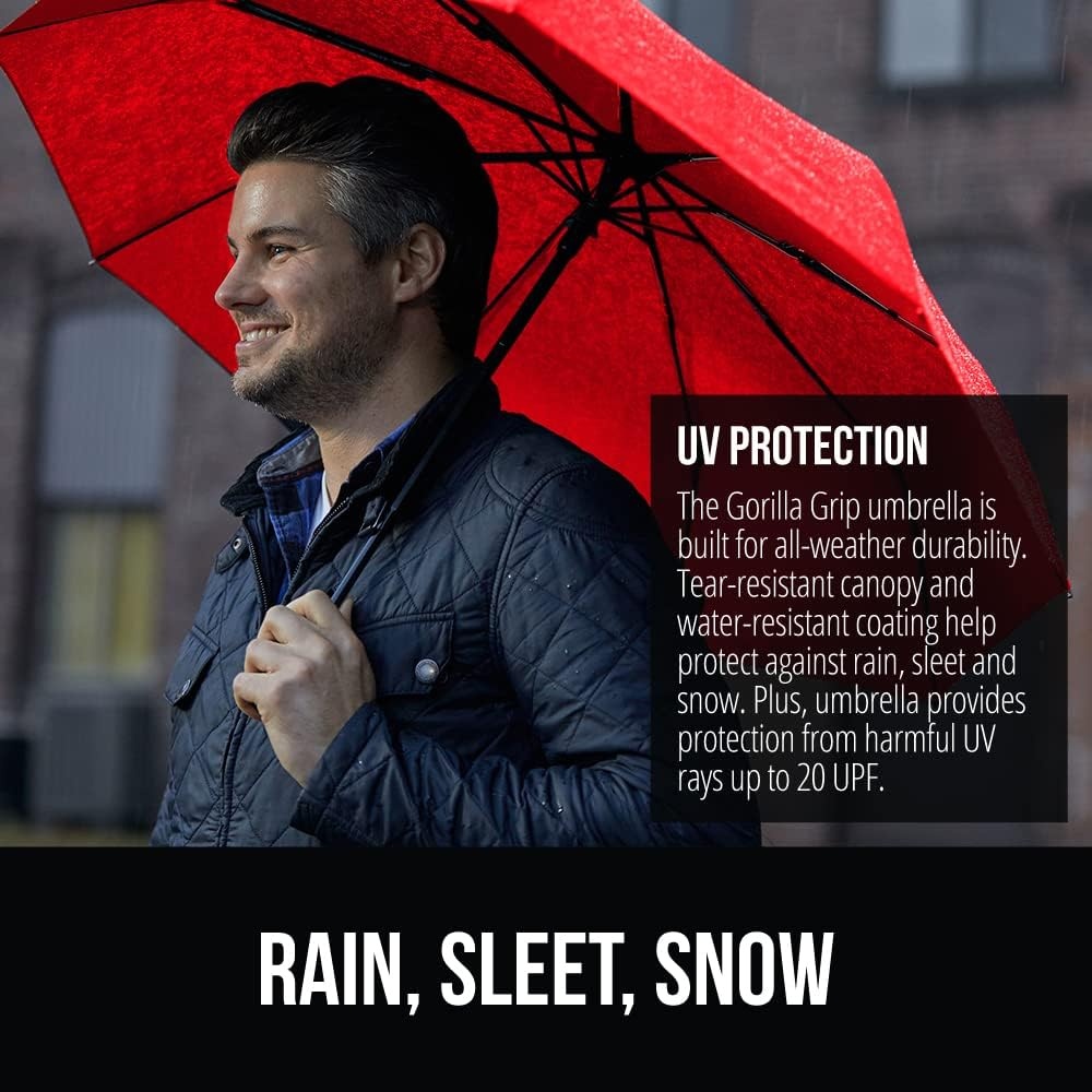 image:imageGORILLA GRIP Compact Travel Size Umbrella for Rain Sleek Design Fits Backpack Purse and Carry On Lightweight Under 1lb One Click Open and Close Wind Resistant Durable Waterproof Quick Dry BlackRed