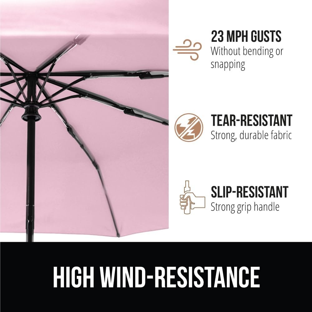 image:imageGORILLA GRIP Compact Travel Size Umbrella for Rain Sleek Design Fits Backpack Purse and Carry On Lightweight Under 1lb One Click Open and Close Wind Resistant Durable Waterproof Quick Dry BlackPink