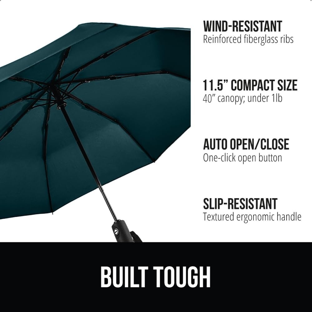 image:imageGORILLA GRIP Compact Travel Size Umbrella for Rain Sleek Design Fits Backpack Purse and Carry On Lightweight Under 1lb One Click Open and Close Wind Resistant Durable Waterproof Quick Dry BlackHunter Green