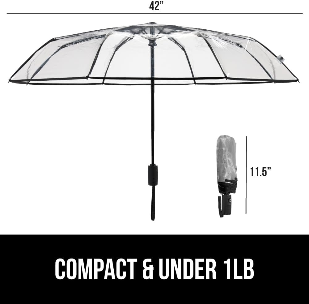 image:imageGORILLA GRIP Compact Travel Size Umbrella for Rain Sleek Design Fits Backpack Purse and Carry On Lightweight Under 1lb One Click Open and Close Wind Resistant Durable Waterproof Quick Dry BlackClear