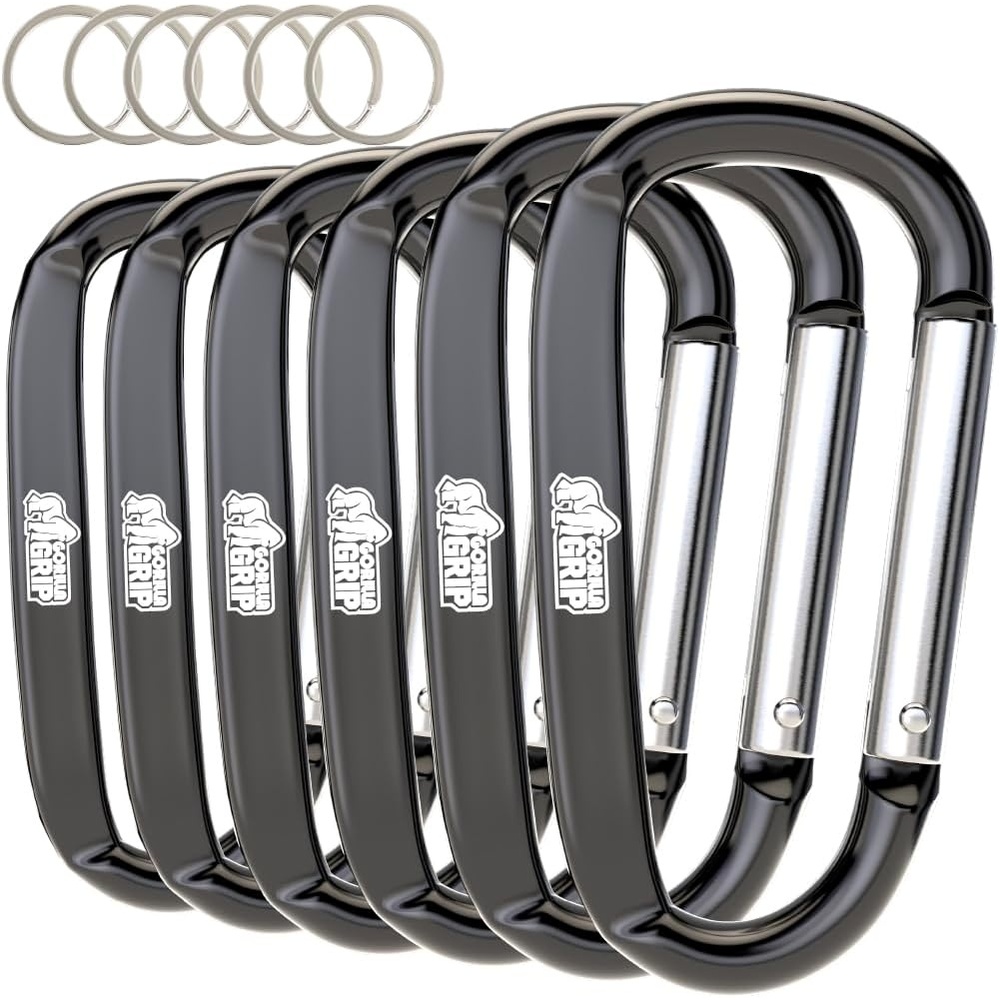image:imageGORILLA GRIP Carabiner Clip 3 D Ring Heavy Duty Aluminum Key Holder Clips Hold 170lbs Rust ScratchResistant Camping Essentials Hiking Gear Tactical Backpacking KeychainsBlack