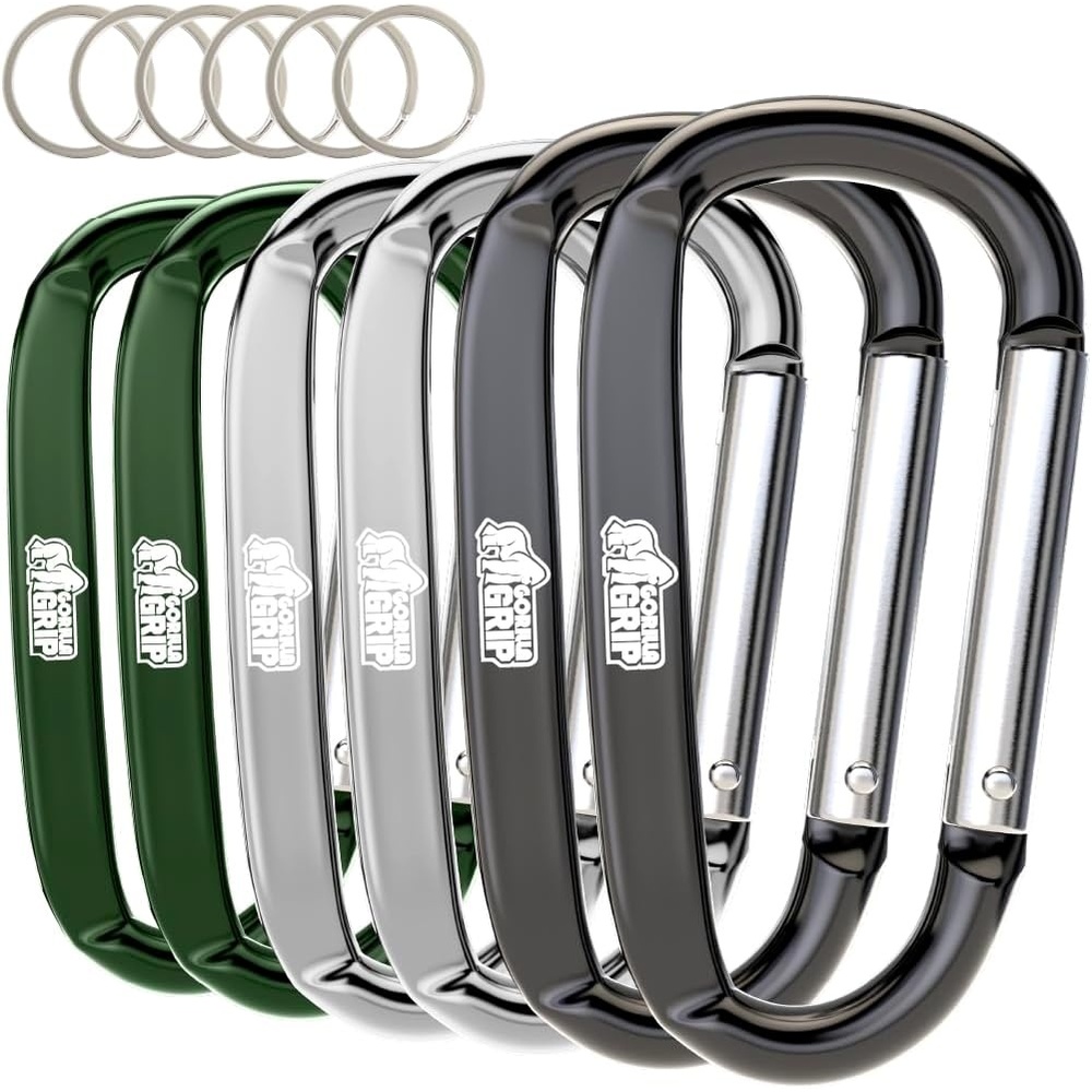 image:imageGORILLA GRIP Carabiner Clip 3 D Ring Heavy Duty Aluminum Key Holder Clips Hold 170lbs Rust ScratchResistant Camping Essentials Hiking Gear Tactical Backpacking KeychainsBlackSilverHunter Green