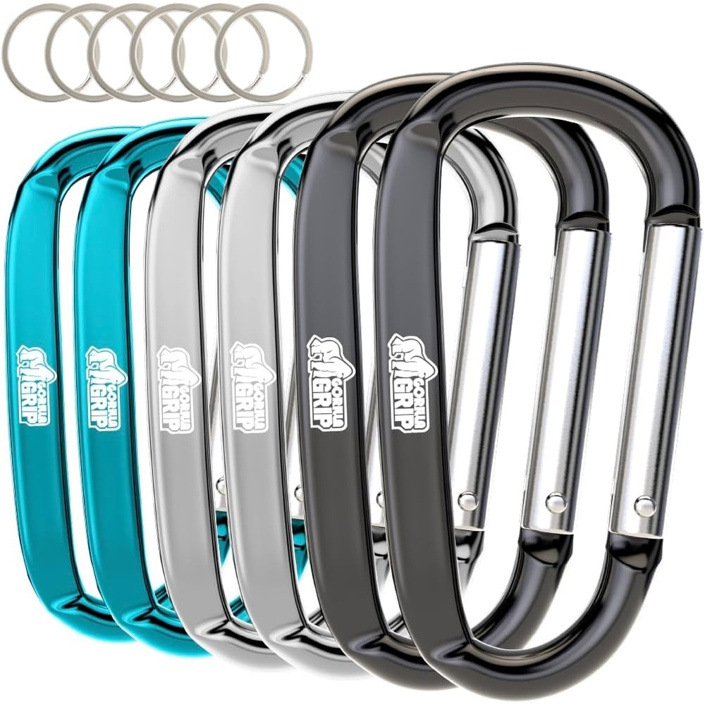 image:imageGORILLA GRIP Carabiner Clip 3 D Ring Heavy Duty Aluminum Key Holder Clips Hold 170lbs Rust ScratchResistant Camping Essentials Hiking Gear Tactical Backpacking KeychainsBlackSilverTurquoise