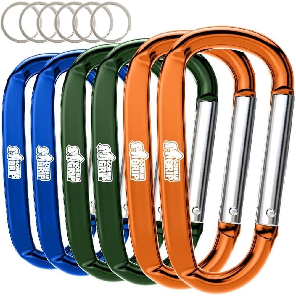 image:imageGORILLA GRIP Carabiner Clip 3 D Ring Heavy Duty Aluminum Key Holder Clips Hold 170lbs Rust ScratchResistant Camping Essentials Hiking Gear Tactical Backpacking KeychainsOrangeBlueHunter Green