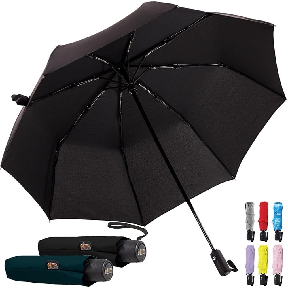 image:imageGORILLA GRIP Compact Travel Size Umbrella for Rain Sleek Design Fits Backpack Purse and Carry On Lightweight Under 1lb One Click Open and Close Wind Resistant Durable Waterproof Quick Dry BlackHunter Green Black