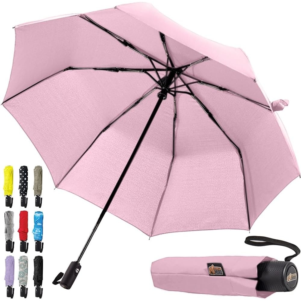 image:imageGORILLA GRIP Compact Travel Size Umbrella for Rain Sleek Design Fits Backpack Purse and Carry On Lightweight Under 1lb One Click Open and Close Wind Resistant Durable Waterproof Quick Dry BlackPink