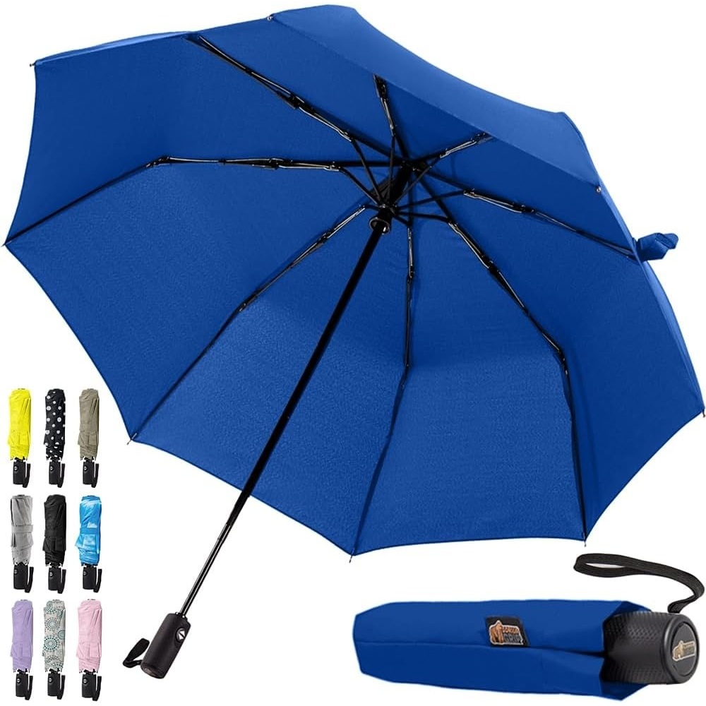 image:imageGORILLA GRIP Compact Travel Size Umbrella for Rain Sleek Design Fits Backpack Purse and Carry On Lightweight Under 1lb One Click Open and Close Wind Resistant Durable Waterproof Quick Dry BlackNavy