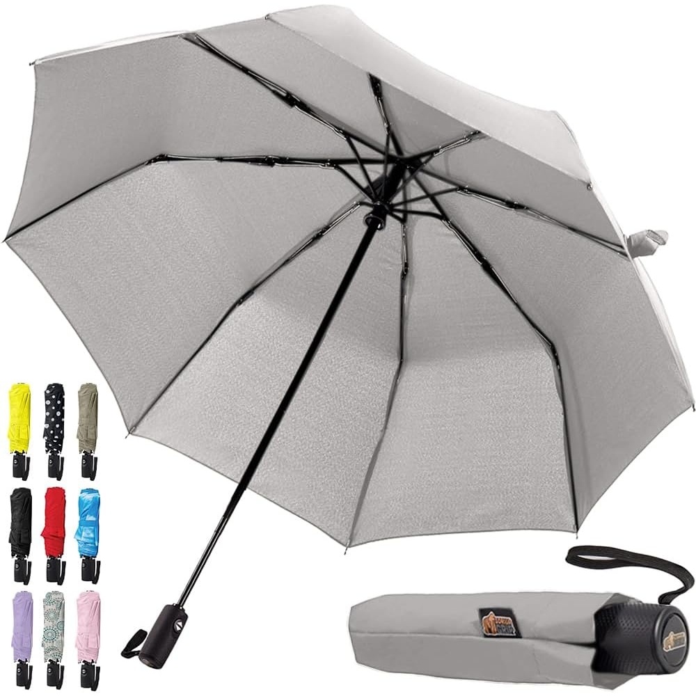 image:imageGORILLA GRIP Compact Travel Size Umbrella for Rain Sleek Design Fits Backpack Purse and Carry On Lightweight Under 1lb One Click Open and Close Wind Resistant Durable Waterproof Quick Dry BlackGray