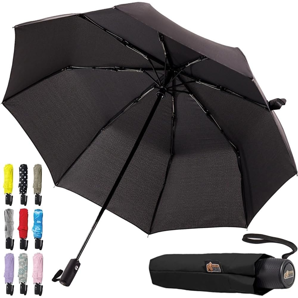 image:imageGORILLA GRIP Compact Travel Size Umbrella for Rain Sleek Design Fits Backpack Purse and Carry On Lightweight Under 1lb One Click Open and Close Wind Resistant Durable Waterproof Quick Dry BlackBlack