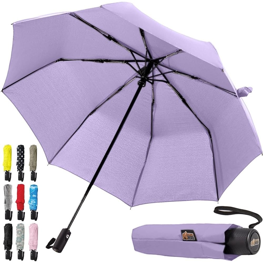 image:imageGORILLA GRIP Compact Travel Size Umbrella for Rain Sleek Design Fits Backpack Purse and Carry On Lightweight Under 1lb One Click Open and Close Wind Resistant Durable Waterproof Quick Dry BlackPurple