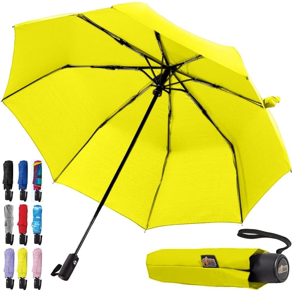 image:imageGORILLA GRIP Compact Travel Size Umbrella for Rain Sleek Design Fits Backpack Purse and Carry On Lightweight Under 1lb One Click Open and Close Wind Resistant Durable Waterproof Quick Dry BlackYellow