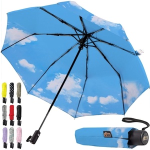 image:imageGORILLA GRIP Compact Travel Size Umbrella for Rain Sleek Design Fits Backpack Purse and Carry On Lightweight Under 1lb One Click Open and Close Wind Resistant Durable Waterproof Quick Dry BlackSky Blue Clouds