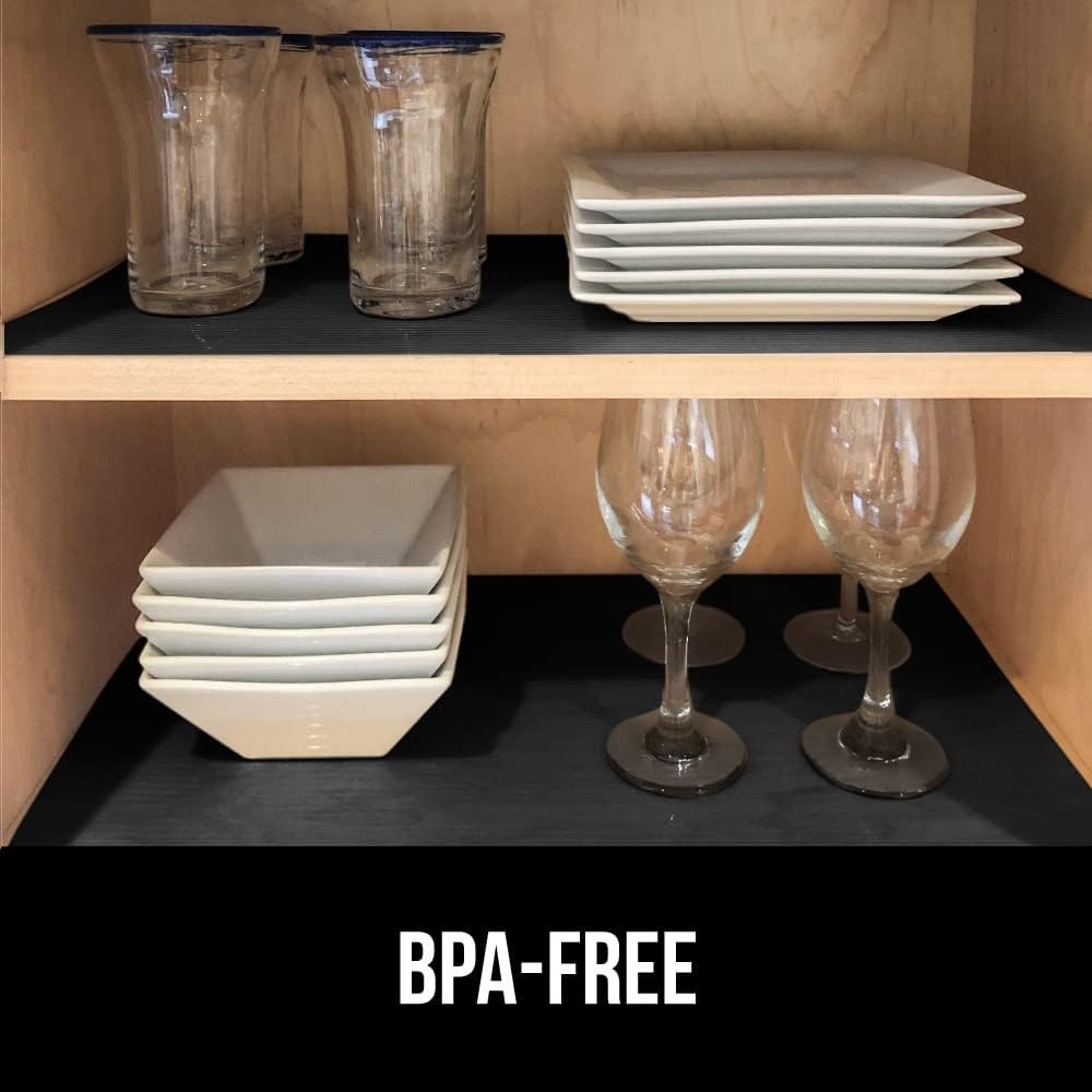 image:imageGORILLA GRIP DuraGuard Shelf Liner NonAdhesive Cabinet Liners for Kitchen Drawers Shelves Refrigerator Pantry Storage Bathroom Closet Durable Waterproof BPA Free Ribbed Plastic 12x20 ClearBlack Onyx Ribbed