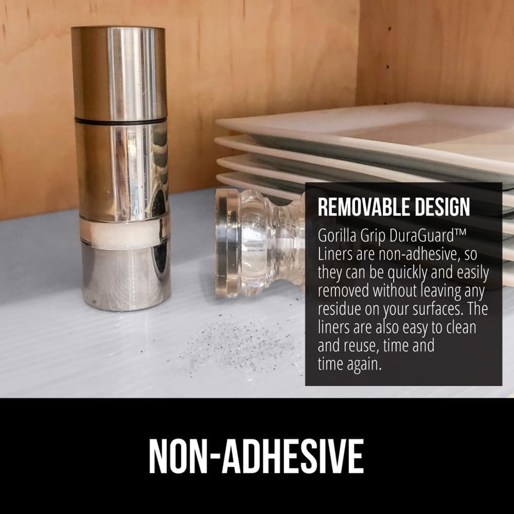 image:imageGORILLA GRIP DuraGuard Shelf Liner NonAdhesive Cabinet Liners for Kitchen Drawers Shelves Refrigerator Pantry Storage Bathroom Closet Durable Waterproof BPA Free Ribbed Plastic 12x20 ClearLight Gray Ribbed