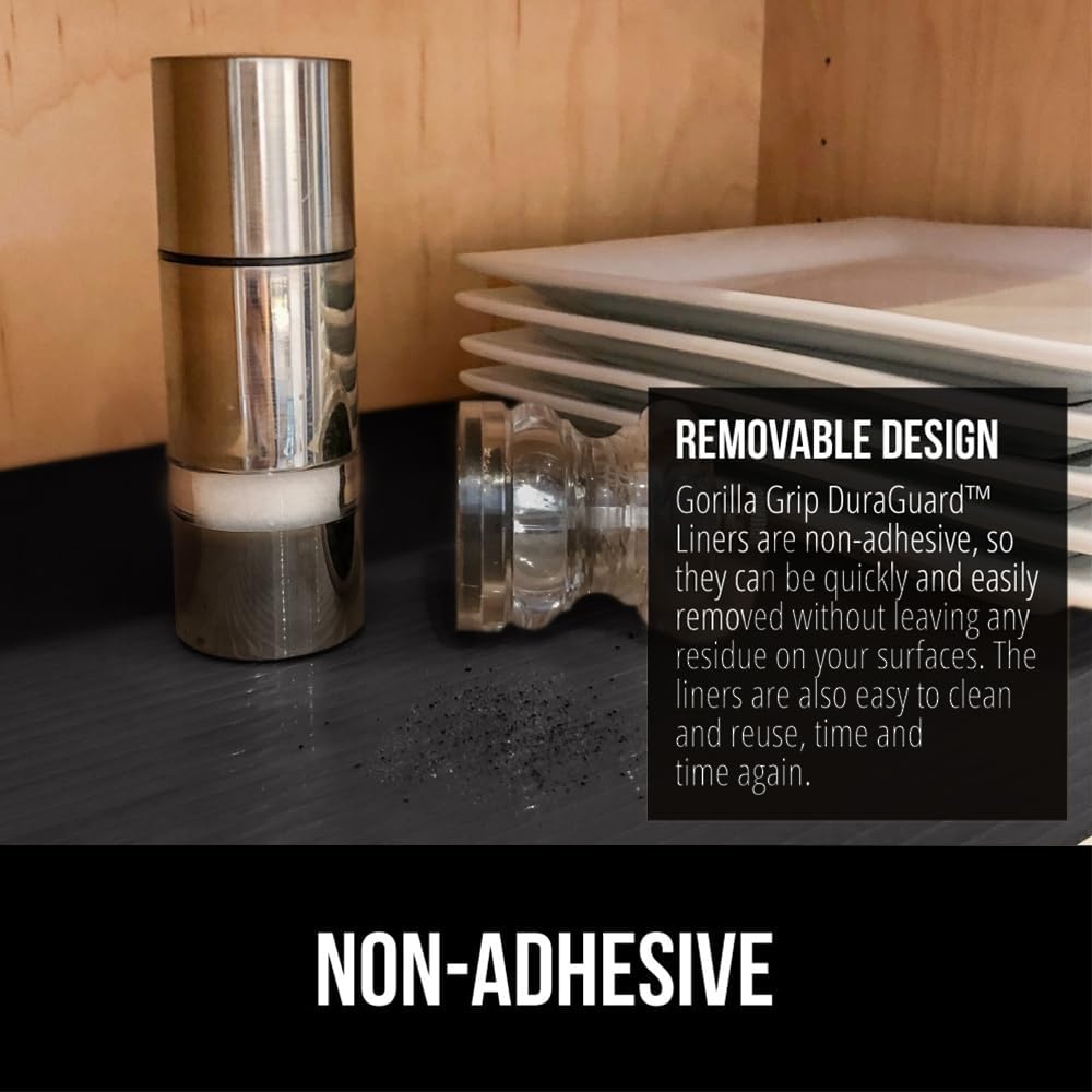 image:imageGORILLA GRIP DuraGuard Shelf Liner NonAdhesive Cabinet Liners for Kitchen Drawers Shelves Refrigerator Pantry Storage Bathroom Closet Durable Waterproof BPA Free Ribbed Plastic 12x20 ClearBlack Onyx Ribbed