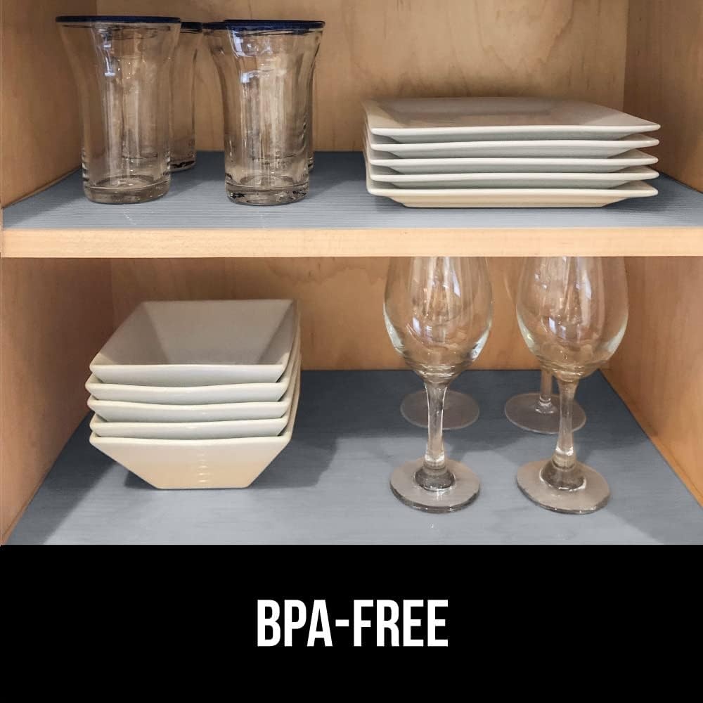 image:imageGORILLA GRIP DuraGuard Shelf Liner NonAdhesive Cabinet Liners for Kitchen Drawers Shelves Refrigerator Pantry Storage Bathroom Closet Durable Waterproof BPA Free Ribbed Plastic 12x20 ClearGray Ribbed