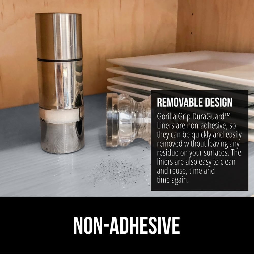 image:imageGORILLA GRIP DuraGuard Shelf Liner NonAdhesive Cabinet Liners for Kitchen Drawers Shelves Refrigerator Pantry Storage Bathroom Closet Durable Waterproof BPA Free Ribbed Plastic 12x20 ClearGray Ribbed