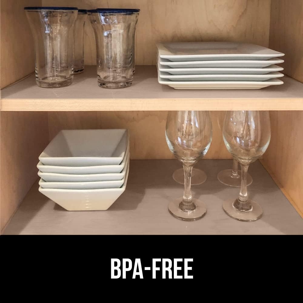 image:imageGORILLA GRIP DuraGuard Shelf Liner NonAdhesive Cabinet Liners for Kitchen Drawers Shelves Refrigerator Pantry Storage Bathroom Closet Durable Waterproof BPA Free Ribbed Plastic 12x20 ClearBeige Opaque Ribbed